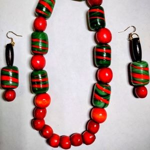 Southwest style with ceramic and wood bead necklace/ earring combo